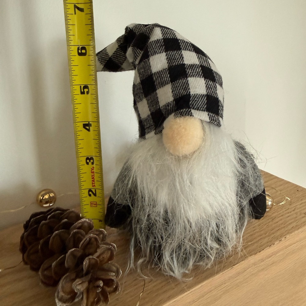 Plaid Black and White Gnome Figurine